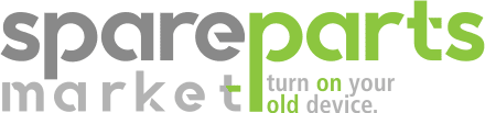 Logo Spare Parts Market su sfondo trasparente, testo verde e grigio, Messoanuovo.it