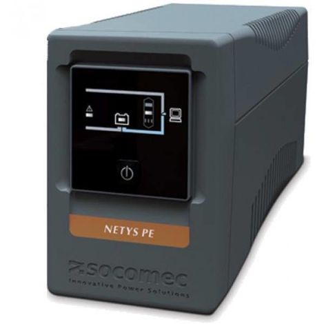Gruppo di continuità Socomec NETYS PE 850 VA per pc e workstation, vista frontale, colore nero.