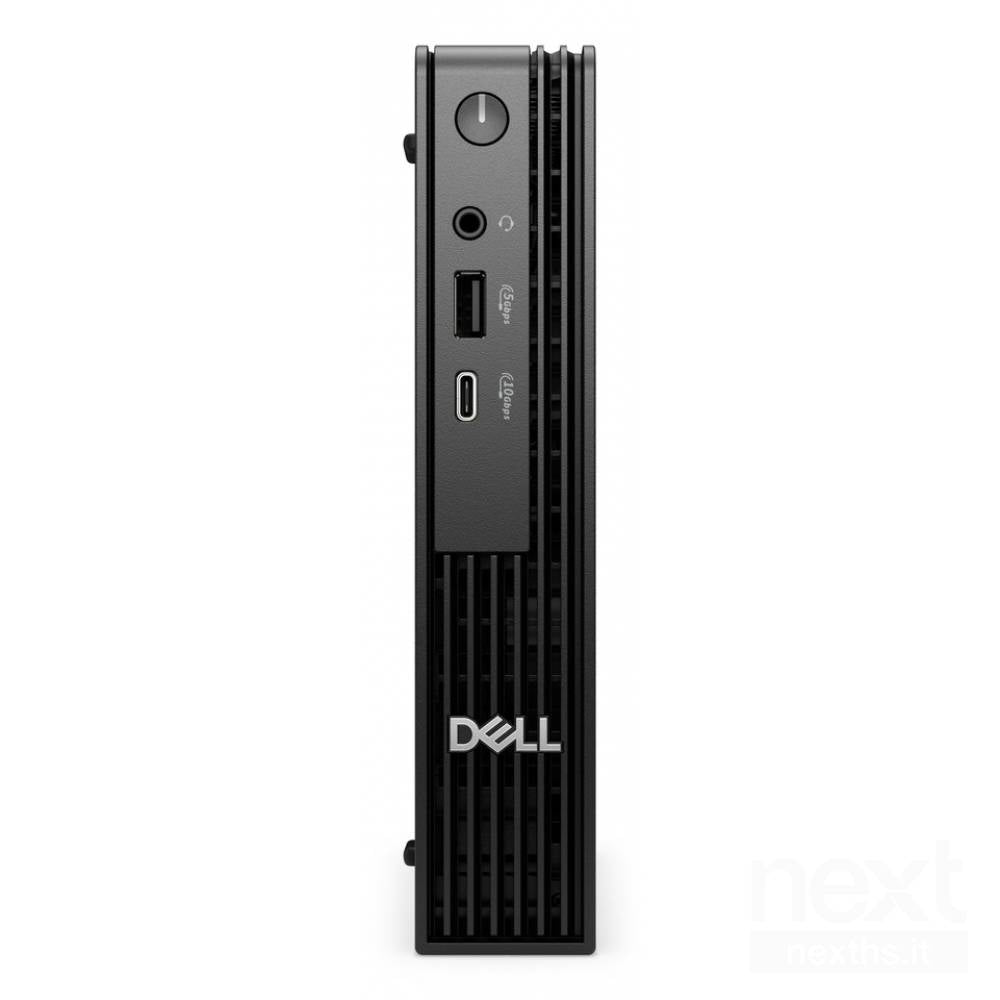 Vista frontale del Dell Pro QCM1250 Micro con pulsante di accensione, USB-C, USB-A e jack audio