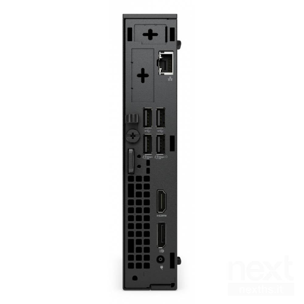 Retro del Dell Pro QCM1250 Micro con porte HDMI, Ethernet, USB e alimentazione per massima connettività