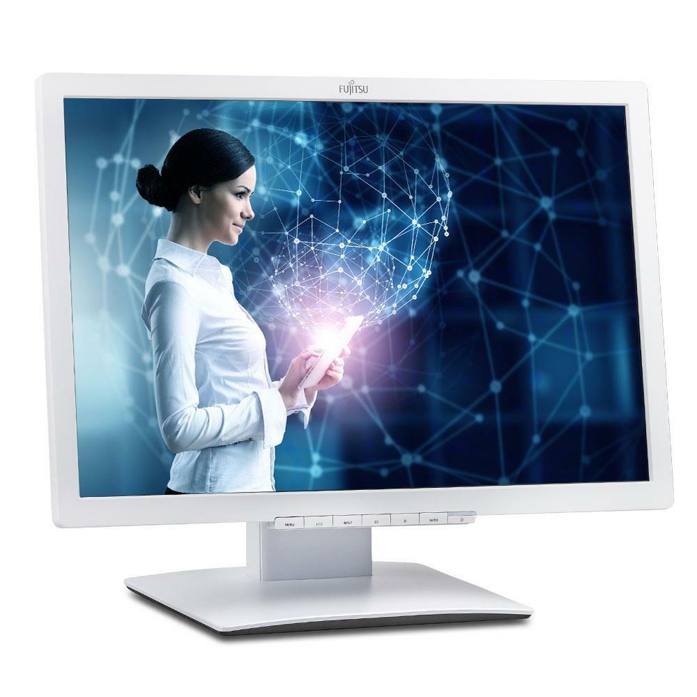 Monitor Fujitsu bianco con grafica digitale, tecnologia e pc ricondizionati Messoanuovo.it