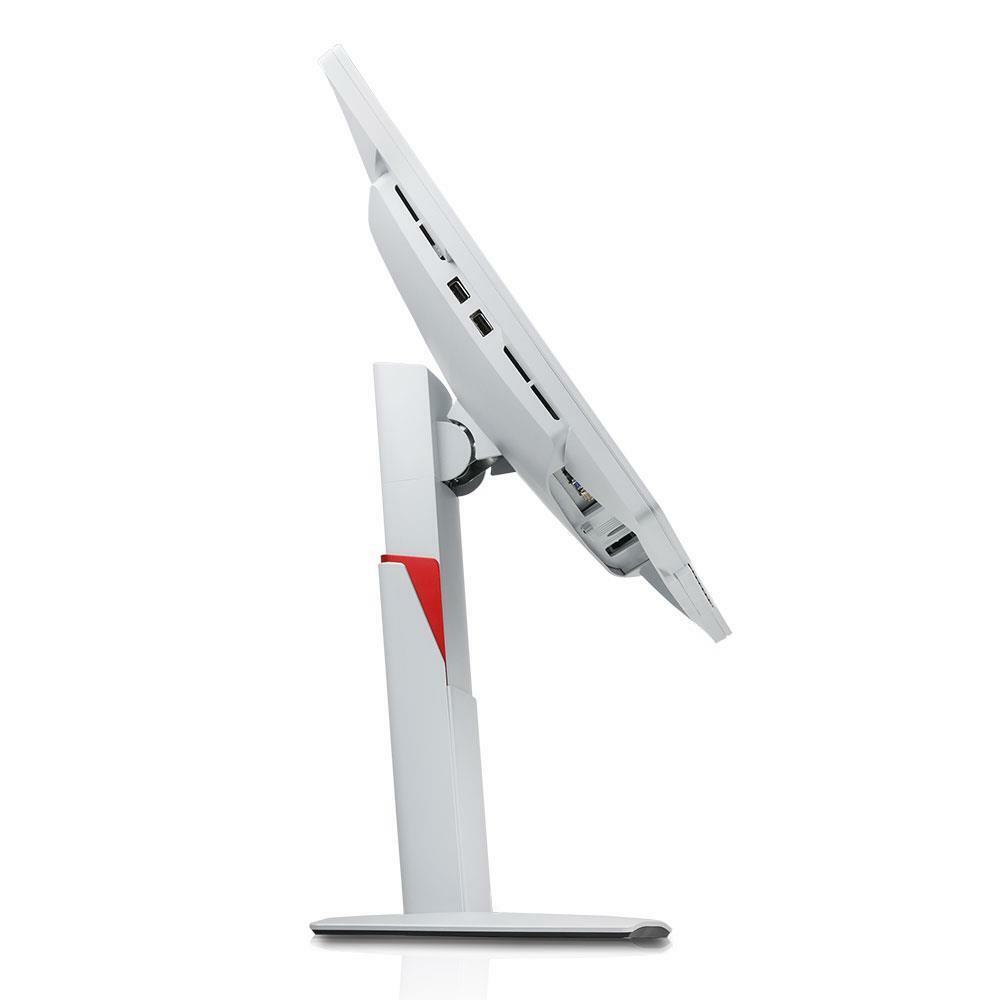 Monitor bianco con attacco ergonomico visto di lato, ideale per PC ricondizionati su Messoanuovo.it