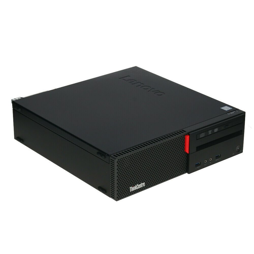 PC desktop Lenovo ThinkCentre ricondizionato nero, vista frontale su Messoanuovo.it