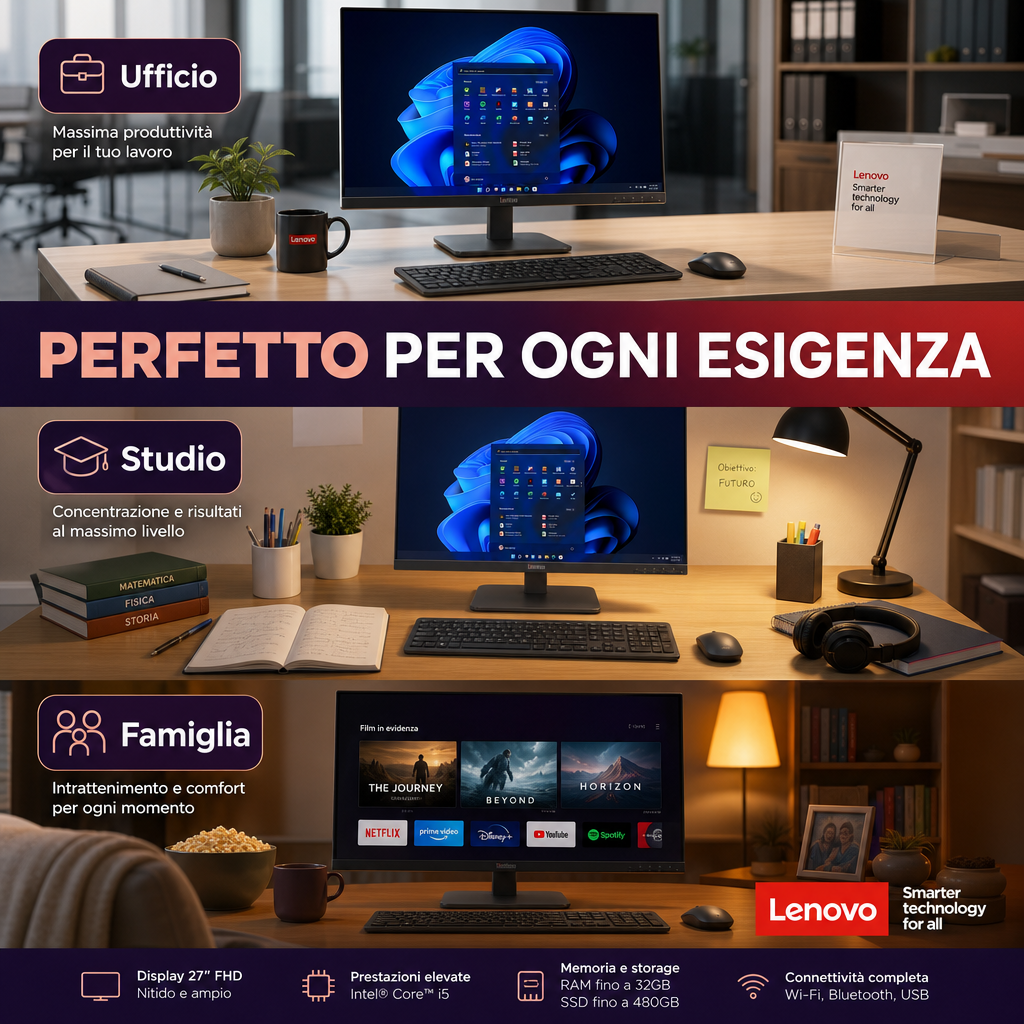 Lenovo All In One 27" ThinkCentre MX0q | Intel Core i5-10500T | RAM 32GB | SSD 512GB Windows 11 Pro Office 2021